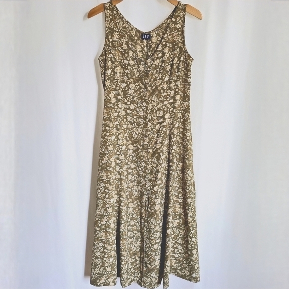 GAP Green Floral Sleeveless Midi Dress - Picture 4 of 16